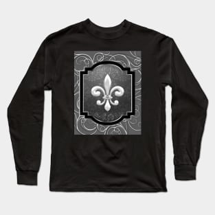 Fleur De Lis On Silver Swirls Mug,coffee mug,t-shirt,sticker,tote,bag,apparel,magnet,pin,hoodie,pillow Long Sleeve T-Shirt